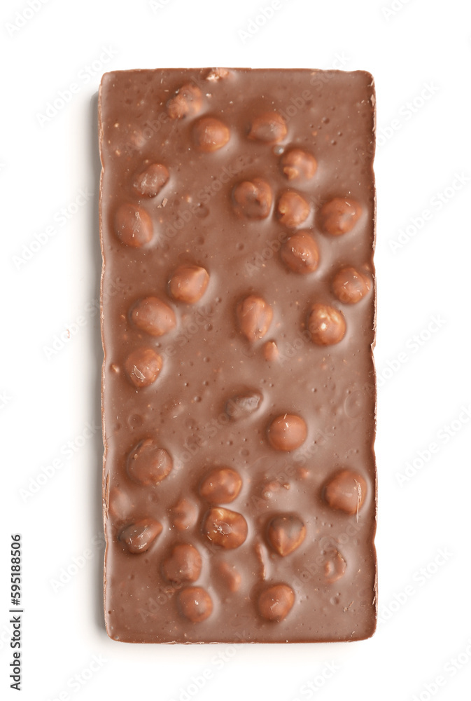 Sweet tasty chocolate with nuts on  white background
