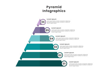 Pyramid Infographic template design with six colorful steps and numbers