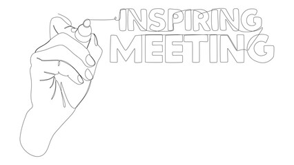 Poster - One continuous line of Inspiring Meeting word written by with felt tip pen. Thin Line Illustration vector concept. Contour Drawing Creative ideas.