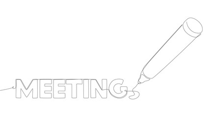 Poster - One continuous line of Meeting word written by with felt tip pen. Thin Line Illustration vector concept. Contour Drawing Creative ideas.