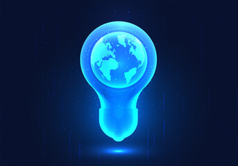 Poster - Light bulb background has the world inside. This means that smart technology is needed by people all over the world. Can help come up with new ideas and also help solve problems that arise