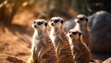 Small Meerkat Family Sitting In A Row Outdoors Generated By AI