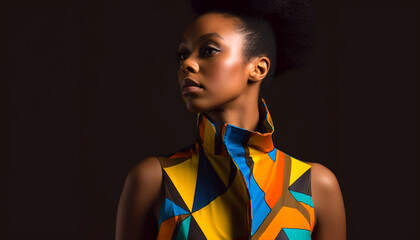 Beautiful young African woman exudes confidence and elegance generated by AI