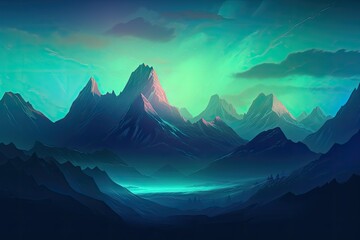 Wall Mural - aurora borealis in the mountains. generative ai.