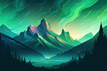 Wall Mural - aurora borealis in the mountains. generative ai.