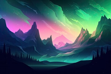 Wall Mural - aurora borealis in the mountains. generative ai.