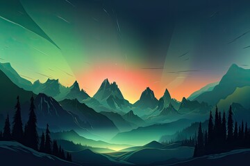 Wall Mural - aurora borealis in the mountains. generative ai.