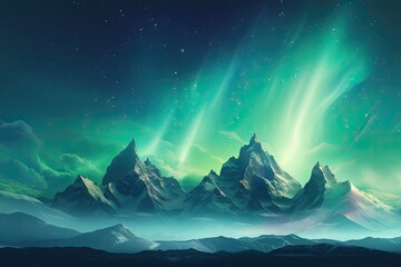 Wall Mural - aurora borealis in the mountains. generative ai.