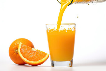 Fresh orange juice in white background. Generative AI.