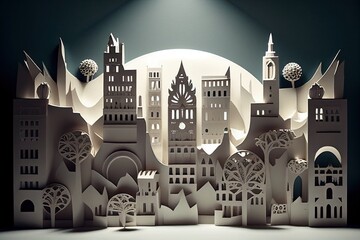 Wall Mural - Paper cut of the city. Generative AI	
