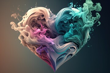 Wall Mural - Colorful love heart shaped smoke. Generative AI.