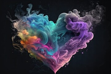 Wall Mural - Colorful love heart shaped smoke. Generative AI.