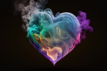 Wall Mural - Colorful love heart shaped smoke. Generative AI.