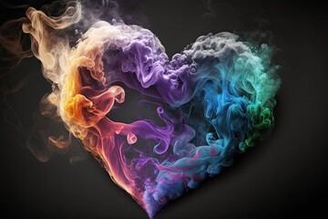 Wall Mural - Colorful love heart shaped smoke. Generative AI.