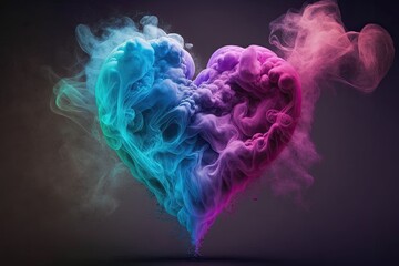 Wall Mural - Colorful love heart shaped smoke. Generative AI.