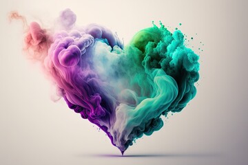 Wall Mural - Colorful love heart shaped smoke. Generative AI.