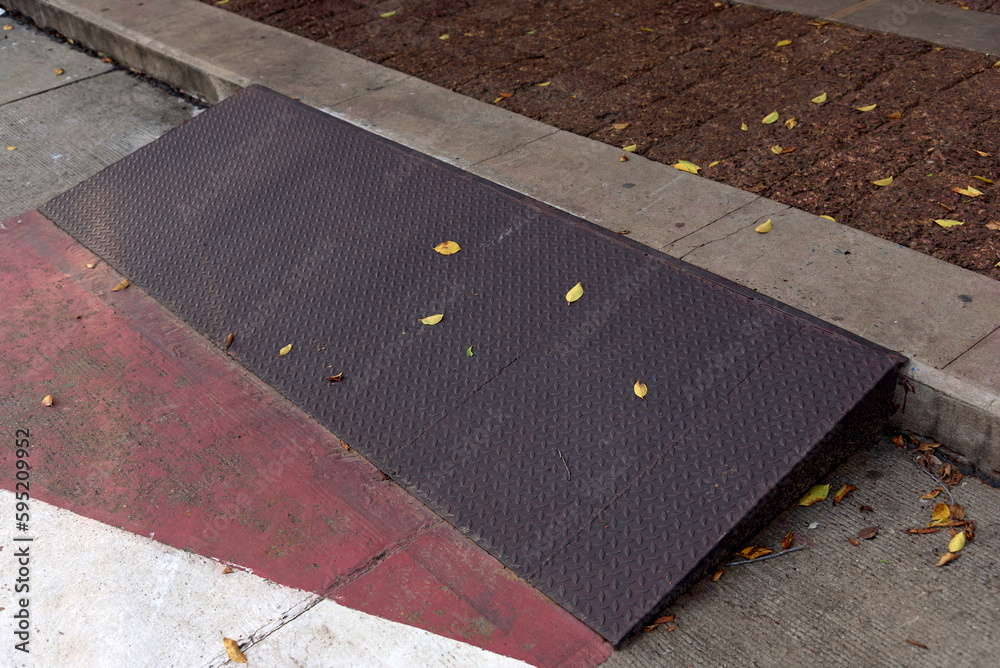 Metal ramp on roadside,Homemade Curb Ramp,DIY curb ramp Stock Photo ...