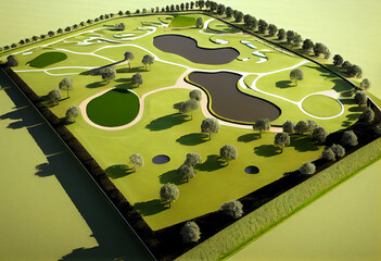 Wall Mural - Top down view of greenery golf court