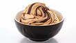 © DigitalParadise - Chocolate peanut butter swirl ice cream in a dish with peanut butter swirls and chocolate sauce on White Background with copy space for your text created with generative AI technology