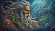 Painting of the deity Poseidon.  AI generator