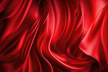 AI generated beautiful elegant red soft silk satin fabric background with waves and folds