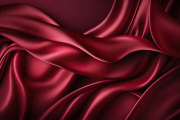 AI generated beautiful elegant red soft silk satin fabric background with waves and folds