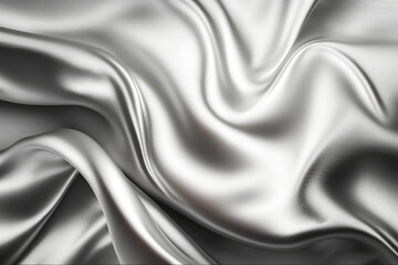 AI generated beautiful elegant silver soft silk satin fabric background with waves and folds