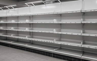 Empty shelves in the supermarket. Generative AI technology.