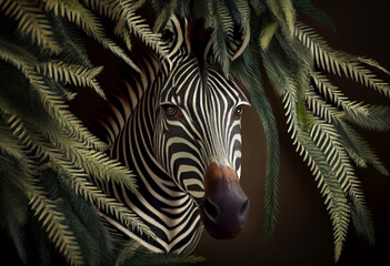 Poster - Beautiful abstract, Zebra on autumn leaves background. Generative AI technology.