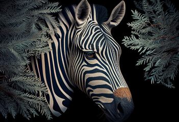 Poster - Beautiful abstract, Zebra on autumn leaves background. Generative AI technology.