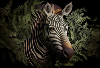 Poster - Beautiful abstract, Zebra on autumn leaves background. Generative AI technology.