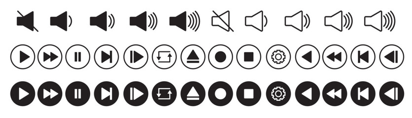 media player buttons icon set.