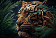 Beautiful abstract, Saber-Toothed Tiger on autumn leaves background. Generative AI technology.