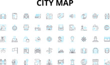 City Map Linear Icons Set. Navigation, Tourist, Streets, Districts, Landmarks, Transit, Tour Vector Symbols And Line Concept Signs. Guide,Directions,Destination Illustration