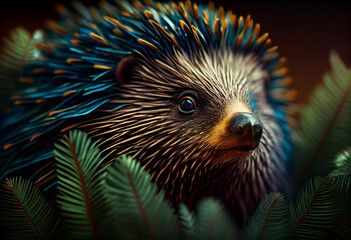 Poster - Beautiful abstract, North American Porcupine on autumn leaves background. Generative AI technology.