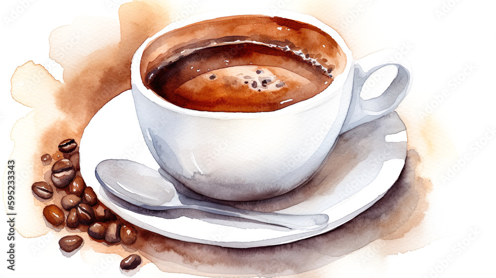 コーヒーカップの水彩イラスト Generative AI Stock Illustration