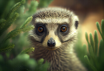 Poster - Beautiful abstract, Meerkat on autumn leaves background. Generative AI technology.