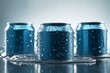 Blue water droplets on rustling nectar cans isolated on white. Generative AI