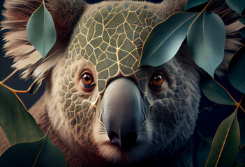 Poster - Beautiful abstract, Koala on autumn leaves background. Generative AI technology.
