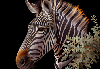 Poster - Beautiful abstract, Grevy's Zebra on autumn leaves background. Generative AI technology.
