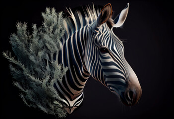Poster - Beautiful abstract, Grevy's Zebra on autumn leaves background. Generative AI technology.

