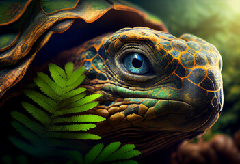 Aufkleber - Beautiful abstract, Galapagos Tortoise on autumn leaves background. Generative AI technology.
