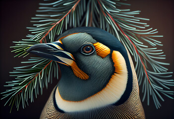 Poster - Beautiful abstract, Emperor Penguin on autumn leaves background. Generative AI technology.
