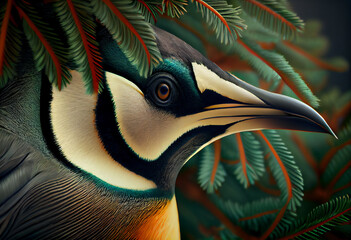 Poster - Beautiful abstract, Emperor Penguin on autumn leaves background. Generative AI technology.
