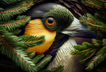Poster - Beautiful abstract, Emperor Penguin on autumn leaves background. Generative AI technology.

