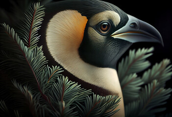 Poster - Beautiful abstract, Emperor Penguin on autumn leaves background. Generative AI technology.
