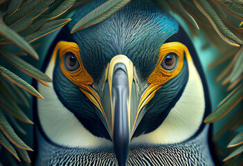Poster - Beautiful abstract, Emperor Penguin on autumn leaves background. Generative AI technology.
