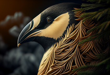 Poster - Beautiful abstract, Emperor Penguin on autumn leaves background. Generative AI technology.
