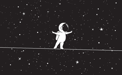 Wall Mural - cute astronaut walks on a tighrope in space