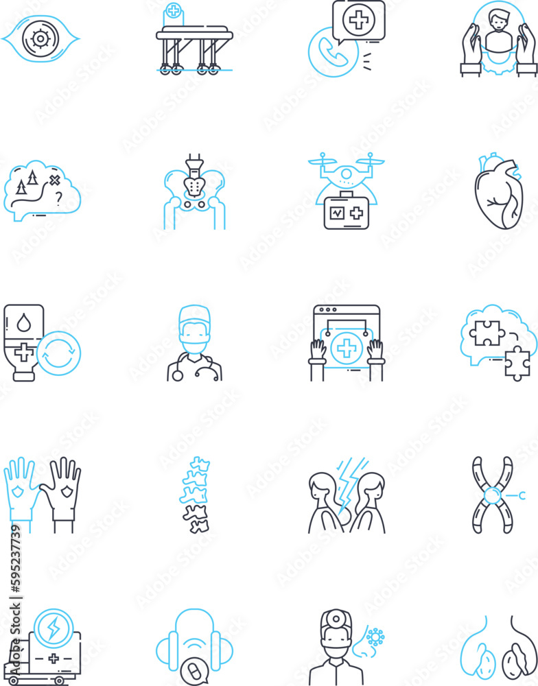 Anatomy linear icons set. Skeletal, Muscular, Cardiovascular, Digestive ...